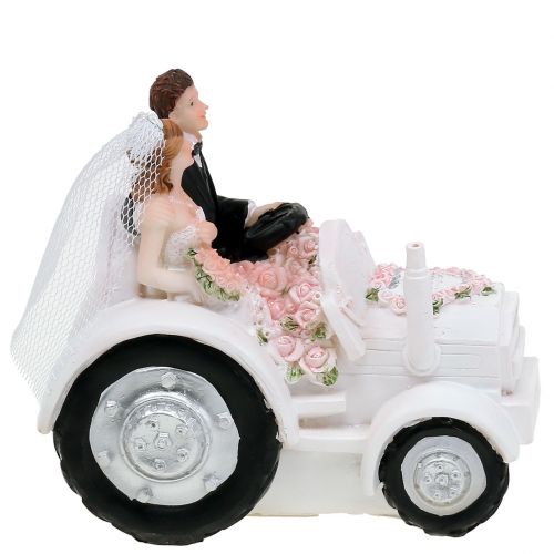 Article Jeunes mariés décoratifs sur tracteur H. 10 cm