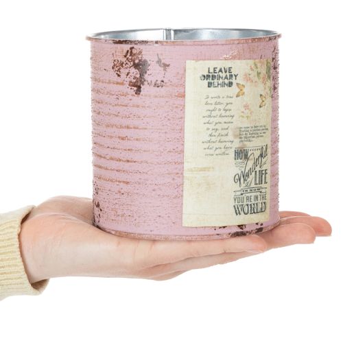 Boîte décorative en métal, rose antique, pour planter, Ø11cm H10,5cm | Floristik24.be