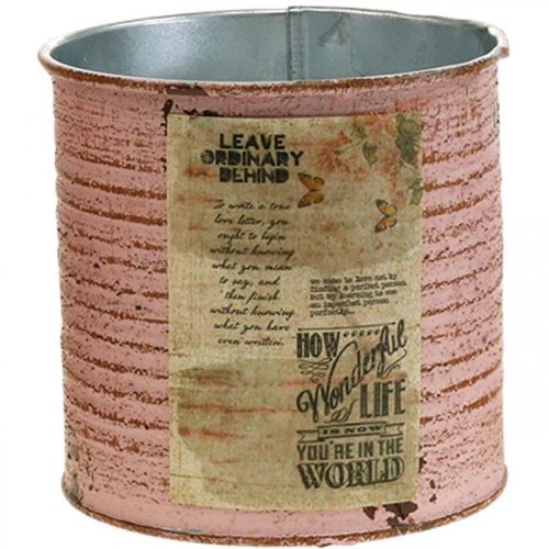 Article Boite métal déco vieux rose à planter Ø11cm H10.5cm