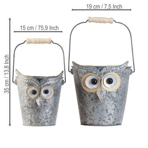 Article Jardinière décorative hibou en zinc avec anse Ø15/19cm lot de 2
