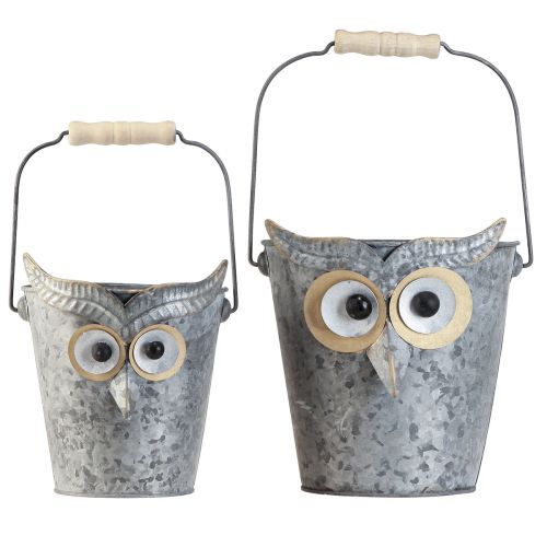 Article Jardinière décorative seau hibou zinc avec anse Ø15/19cm lot de 2