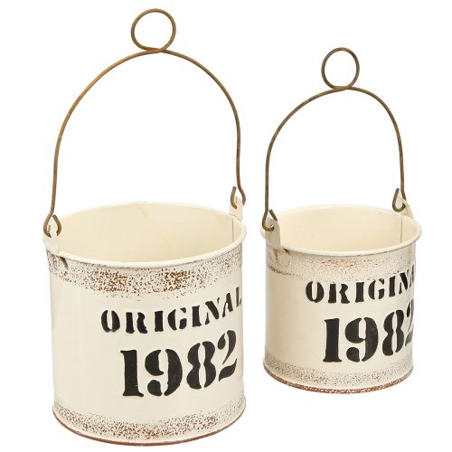 Floristik24 Anse de Seau Décorative &quot;Original 1982&quot; Crème Ø12/10cm 2×2-Set