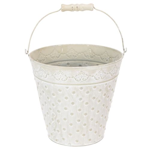 Seau décoratif blanchi à la chaux, avec anse, Ø 20,5 cm, pot de fleurs décoratif en métal acheter | Floristik24.be