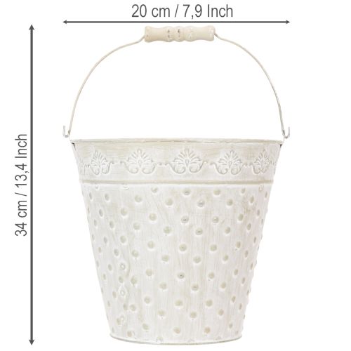 Seau décoratif blanchi à la chaux, avec anse, Ø 20,5 cm, pot de fleurs décoratif en métal | Floristik24.be