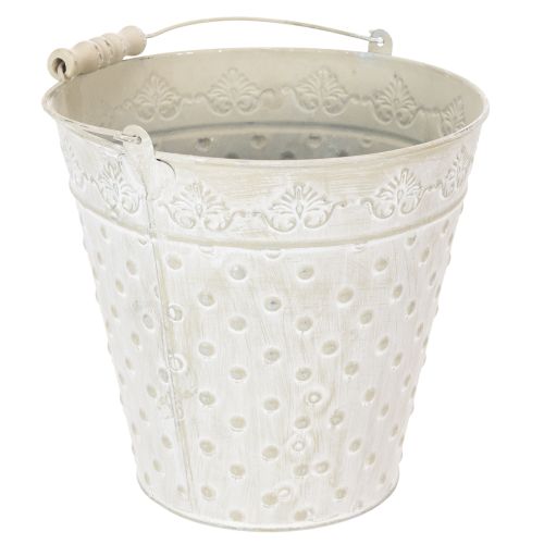 Seau décoratif blanchi à la chaux, avec anse, Ø 20,5 cm, pot de fleurs décoratif en métal | Floristik24.be