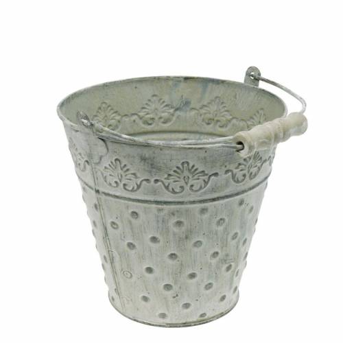 Pot de fleurs décoratif à pois en métal vert Ø15.5cm blanchi à la chaux