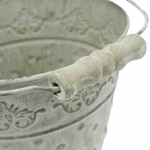 Floristik24 Pot de fleurs décoratif à pois en métal vert Ø15.5cm blanchi à la chaux