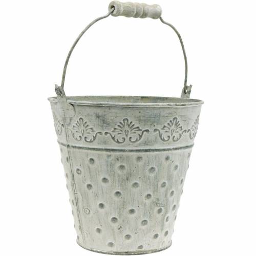 Floristik24 Pot de fleurs décoratif à pois en métal vert Ø15.5cm blanchi à la chaux