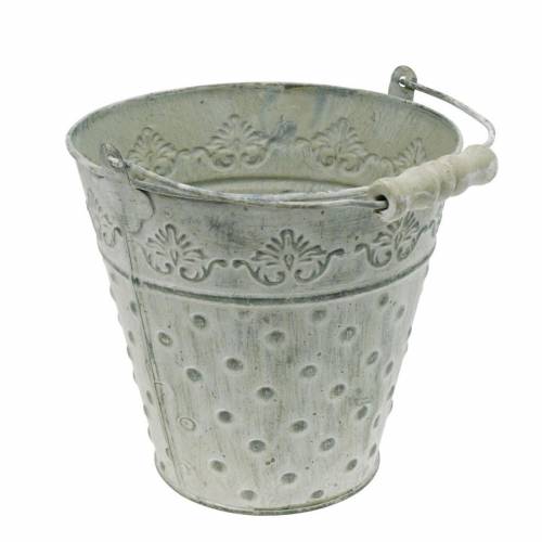 Floristik24 Seau déco, blanc lavé, avec anse Ø20,5cm, jardinière, décoration métal