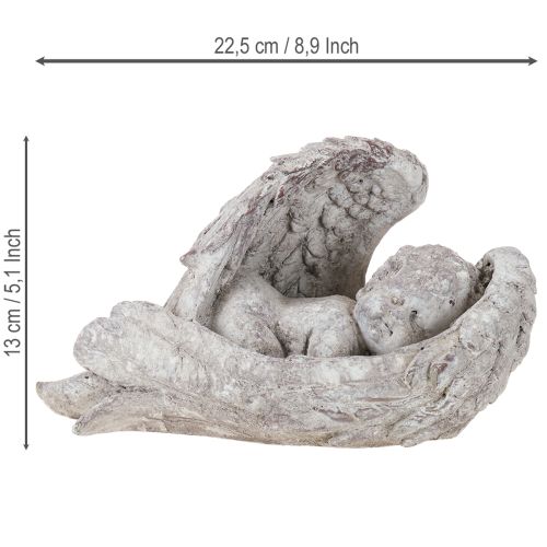 Article Ange décoratif endormi avec des ailes, figurine d&#39;ange tombale 22,5 cm