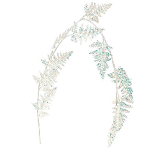 Fougère déco à suspendre blanc bleu pailleté hiver L110cm