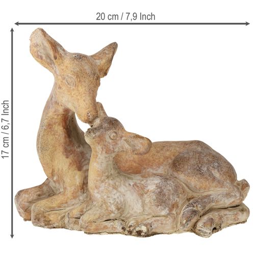 Article Figurine décorative cerf avec faon en pierre moulée marron blanc 20×11×17cm