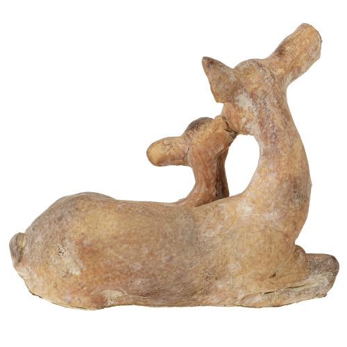 Article Figurine décorative cerf avec faon en pierre moulée marron blanc 20×11×17cm