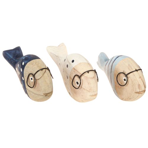 Floristik24 Poisson décoratif avec verres bois naturel blanc bleu 11–13cm 4 pcs
