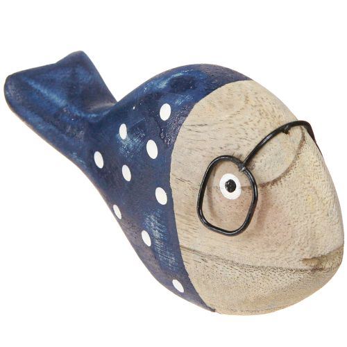 Article Poisson décoratif avec verres bois naturel blanc bleu 11–13cm 4 pcs