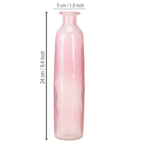 Article Vase décoratif bouteille en verre rose rustique Ø6cm H24cm