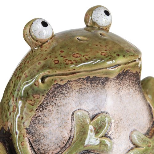 Article Grenouille décorative céramique vert marron vintage L15,5cm 2 pièces