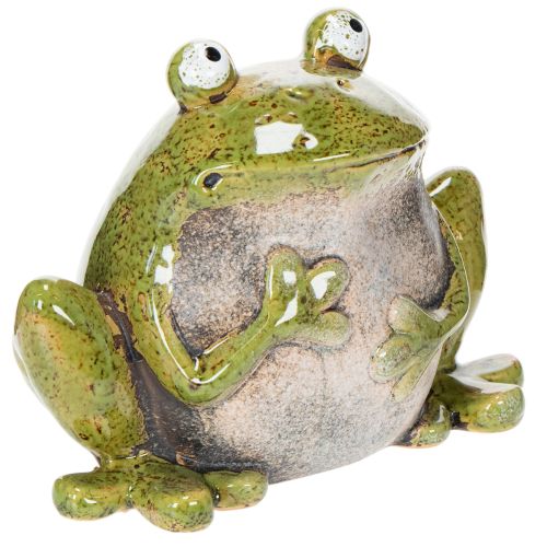 Figurine grenouille décoration en céramique vert brun style vintage 15,5 cm acheter | Floristik24.be