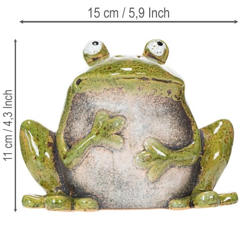 Figurine grenouille décoration en céramique vert brun style vintage 15,5 cm | Floristik24.be