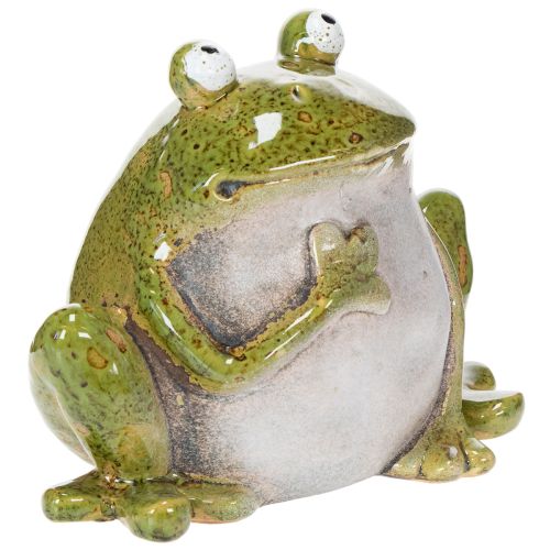Figurine grenouille décoration en céramique vert brun style vintage 15,5 cm | Floristik24.be