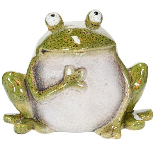 Figurine grenouille décoration en céramique vert brun style vintage 15,5 cm | Floristik24.be