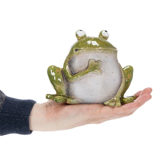 Figurine grenouille décoration en céramique vert brun style vintage 15,5 cm | Floristik24.be