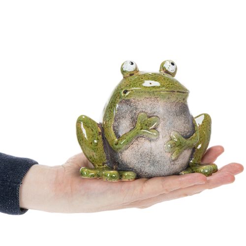 Figurine grenouille décoration en céramique vert brun style vintage 15,5 cm | Floristik24.be