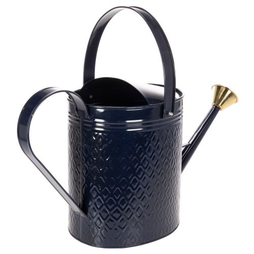 Arrosoir décoratif vintage en métal à damier bleu et or, design rétro, pour l'intérieur, le jardin ou le balcon, 65 cm | Floristik24.be