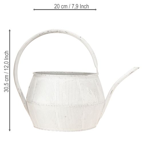 Article Arrosoir décoratif métal blanc décor vintage rainuré Ø25cm