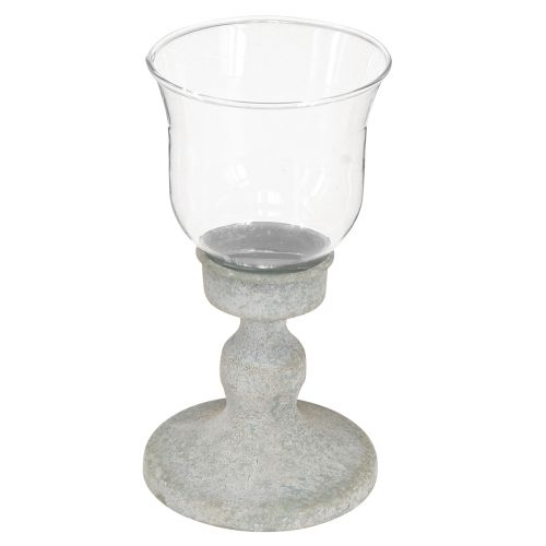 Coupe en verre déco métal gris look vintage Ø8cm H15,5cm