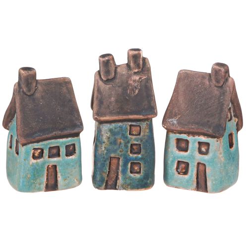 Article Maison décorative en céramique bleu marron vintage H6,5/7cm 6 pcs