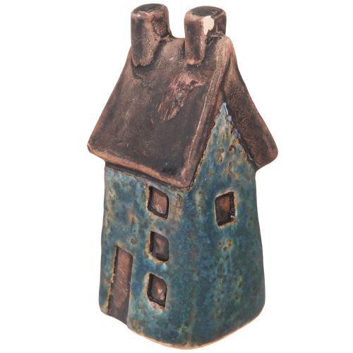 Article Maison décorative en céramique bleu marron vintage H6,5/7cm 6 pcs
