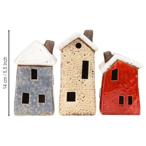 Article Maison décorative en céramique crème rouge gris 10/12/13,5 cm 3 pièces