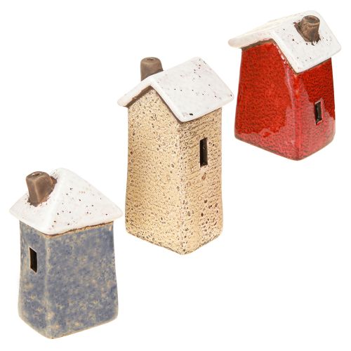 Article Maison décorative en céramique crème rouge gris 10/12/13,5 cm 3 pièces