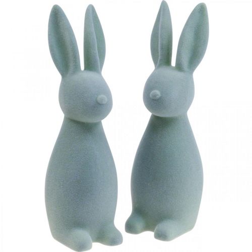 Lapin de Pâques décoratif floqué – 2e choix – Gris-vert H 29,5 cm 2 pièces