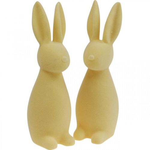 Floristik24 Déco Lapin Déco Lapin de Pâques Floqué Jaune Clair H29.5cm 2pcs