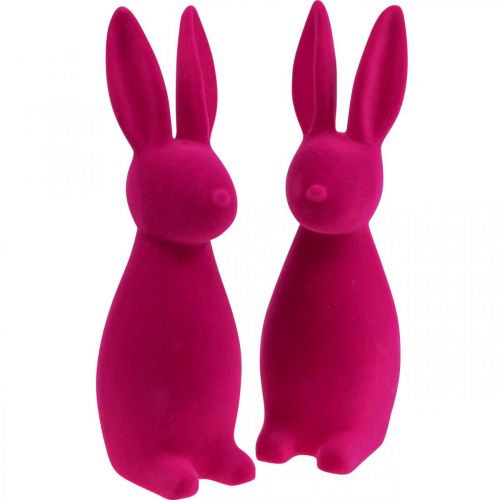 Floristik24 Lapin décoratif Lapin de Pâques décoratif – 2e choix – Floqué rose H29,5 cm 2 pcs