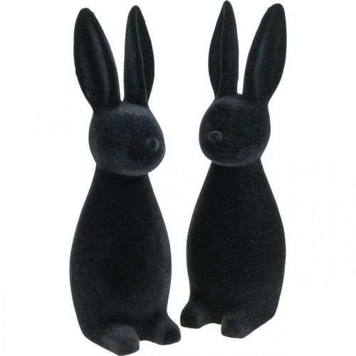 Floristik24 Lapin déco lapin de Pâques déco noir floqué H29.5cm 2pcs