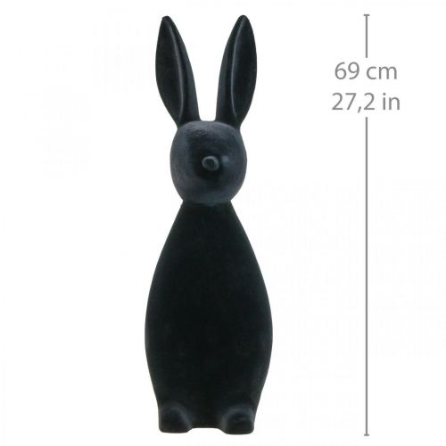 Floristik24 Lapin Décoratif Noir – 2ème Choix – Lapin de Pâques Décoratif Floqué H69cm