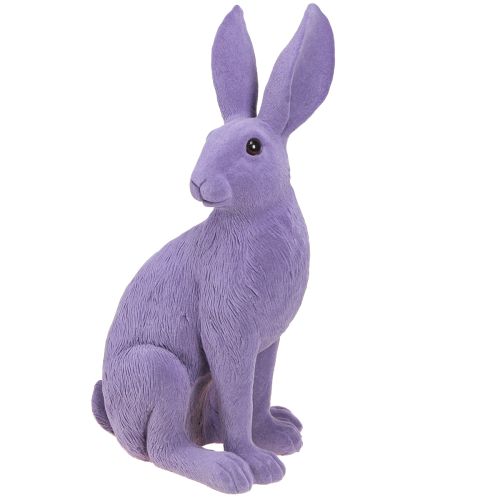 Floristik24 Lapin décoratif lilas lapin de Pâques assis floqué 16×13×35cm