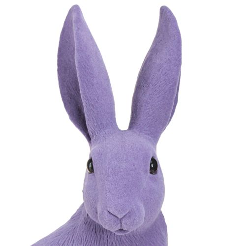Floristik24 Lapin décoratif lilas lapin de Pâques assis floqué 16×13×35cm