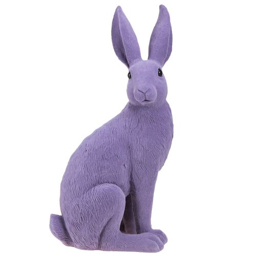 Floristik24 Lapin décoratif lilas lapin de Pâques assis floqué 16×13×35cm