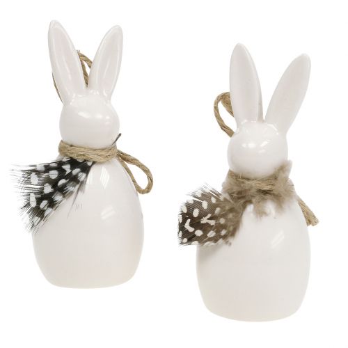 Floristik24 Lapin décoratif avec plume blanc 9cm 6pcs