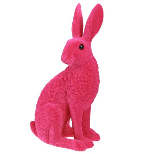 Floristik24 Figurine décorative lapin assis Lapin de Pâques floqué rose 12×9×25cm