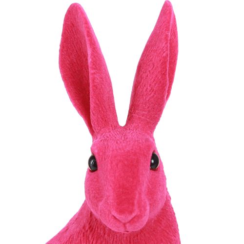 Floristik24 Figurine décorative lapin assis Lapin de Pâques floqué rose 12×9×25cm