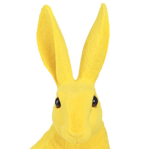 Floristik24 Lapin décoratif assis Lapin de Pâques floqué jaune 12×9×25cm
