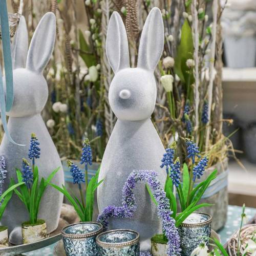 Lapin décoratif gris floqué 47cm Lapin de Pâques