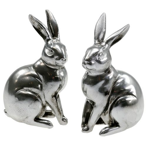 Floristik24 Lapin décoratif argent 15cm 2pcs