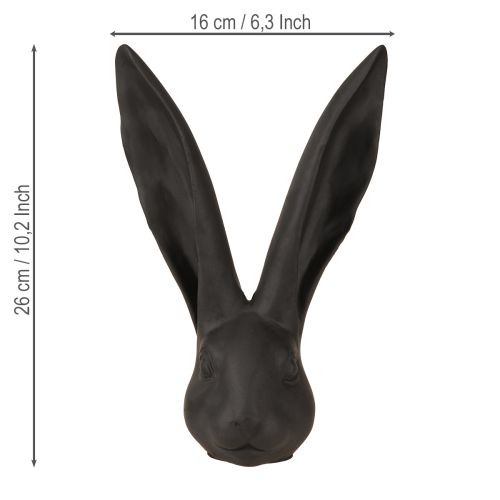 Floristik24 Décoration Tête de Lapin Décoration de Pâques Noir Mat Polyrésine 26cm