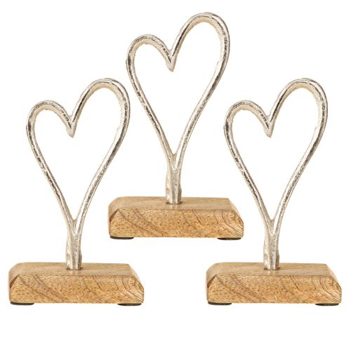 Article Cœur déco en métal et bois Couleur argent 7,5×5×13cm 3pcs